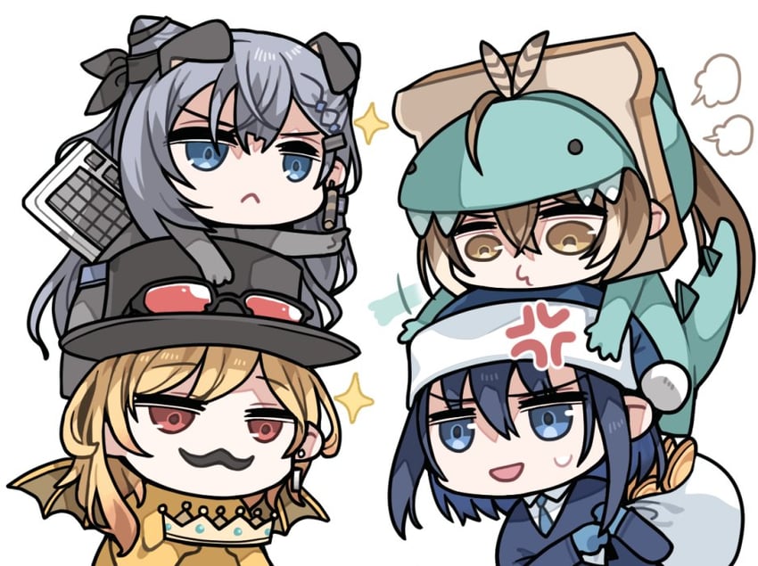 ouro kronii, nanashi mumei, kaela kovalskia, and vestia zeta (hololive and 2 more) drawn by clipe