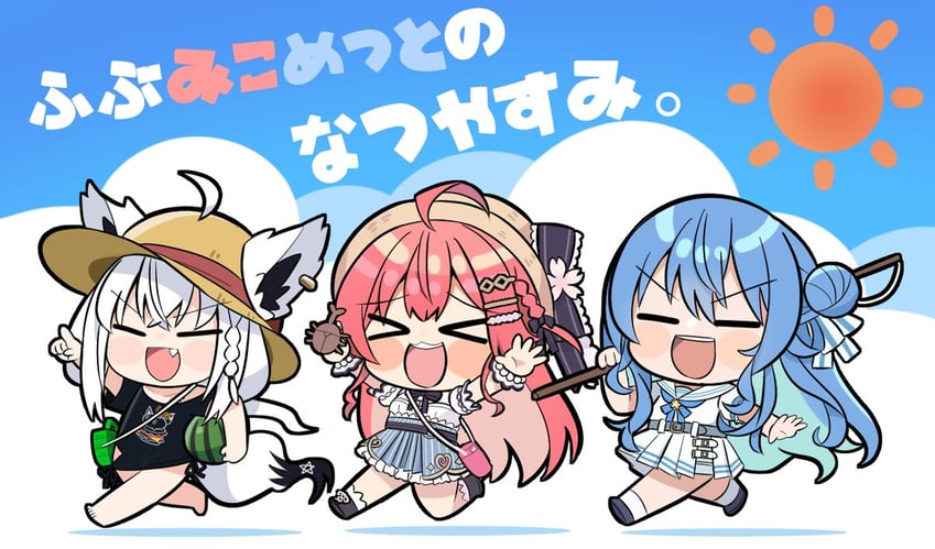shirakami fubuki, hoshimachi suisei, and sakura miko (hololive) drawn by nabe_(nabe_otome)