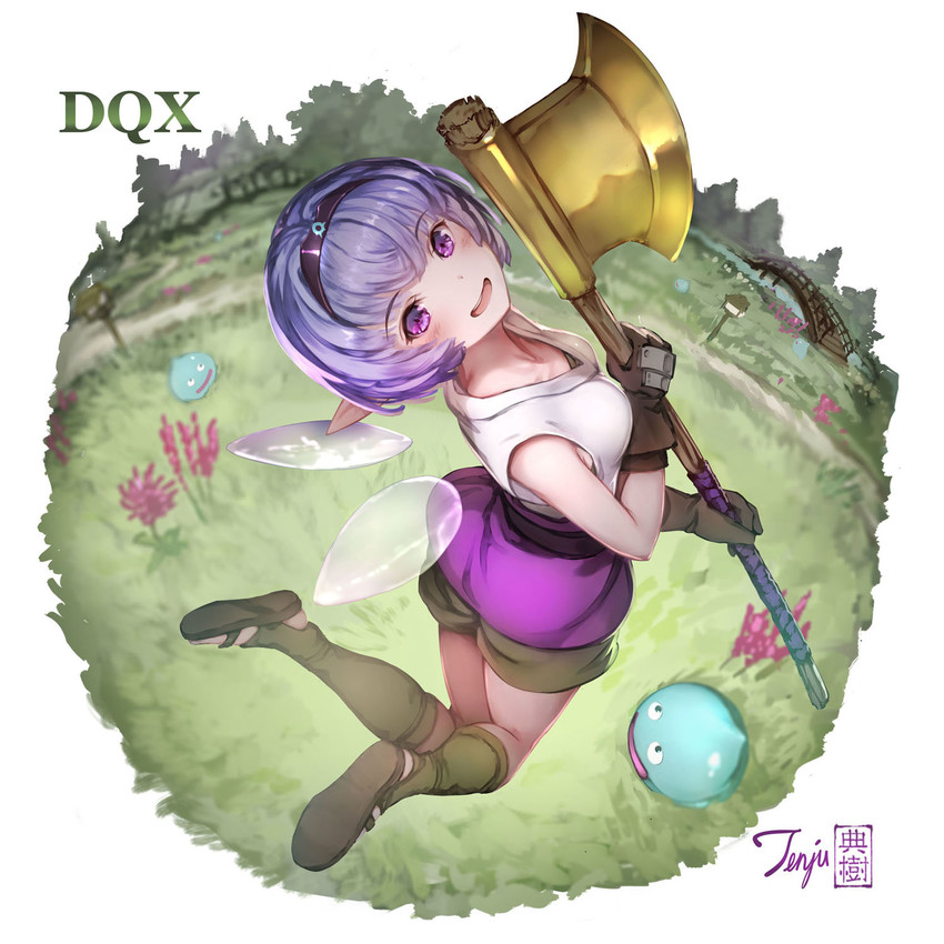 slime and elf (dragon quest and 1 more) drawn by kawamatsu_yoshinori