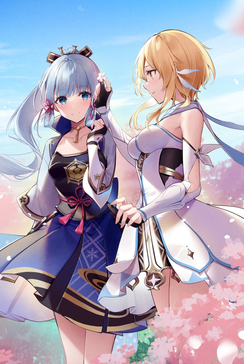 lumine and kamisato ayaka (genshin impact) drawn by kisaragi_yuri
