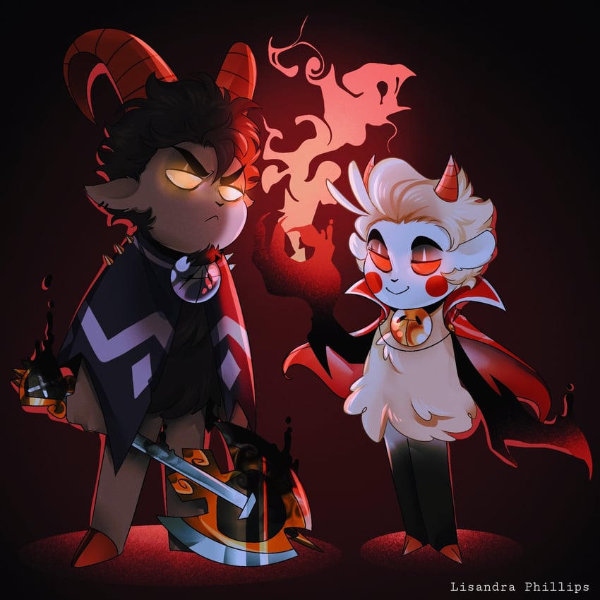 lucifer morningstar, the lamb, red crown, adam, and the goat (hazbin hotel and 1 more) drawn by lisandra_phl