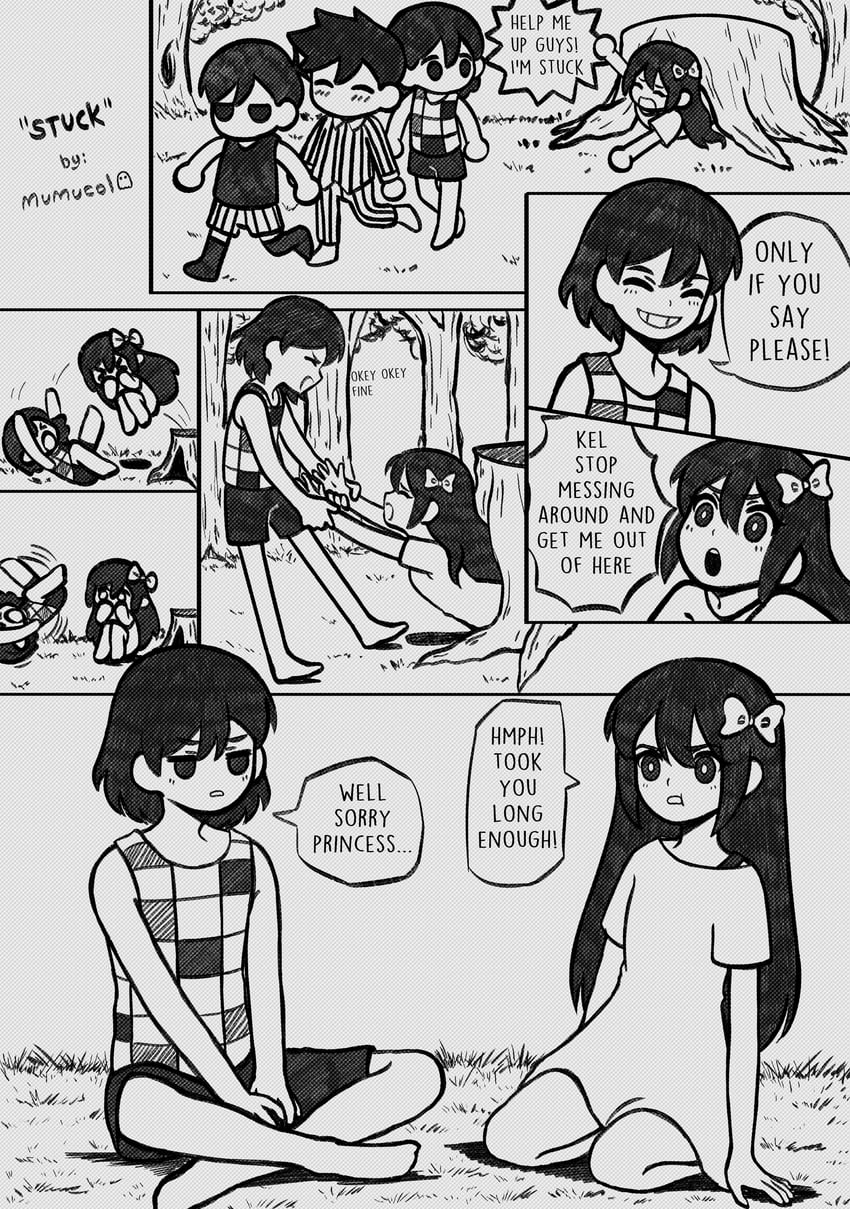 omori, aubrey, kel, and hero (omori) drawn by mumucol