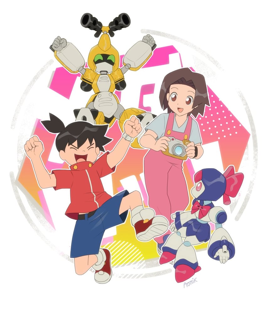 metabee, brass, tenryou ikki, and amazake arika (medarot and 1 more) drawn by aonik