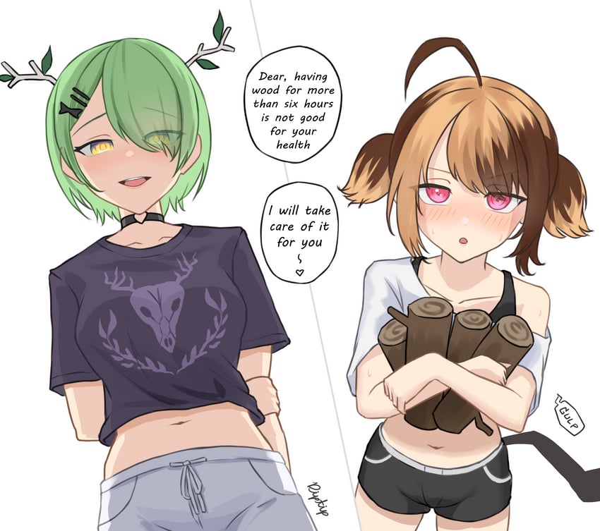 ceres fauna and gigi murin (hololive and 1 more) drawn by diptip