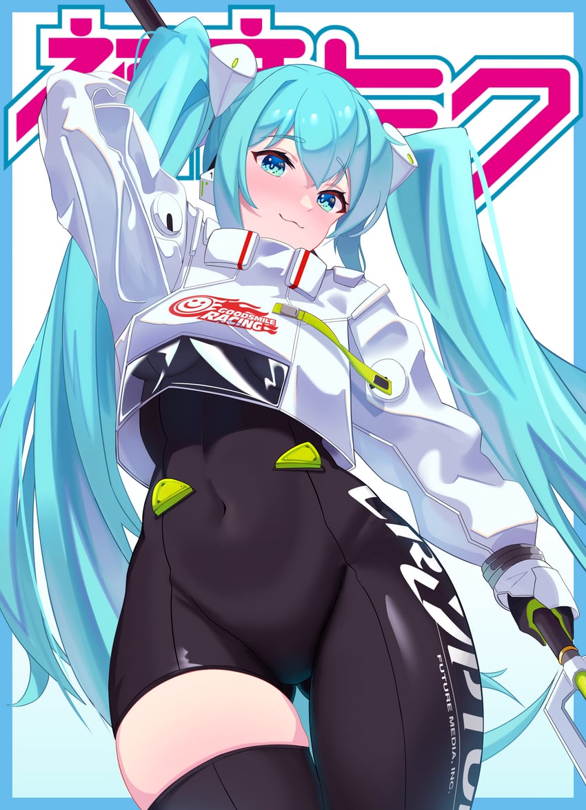 hatsune miku and racing miku (vocaloid and 1 more) drawn by mcbox