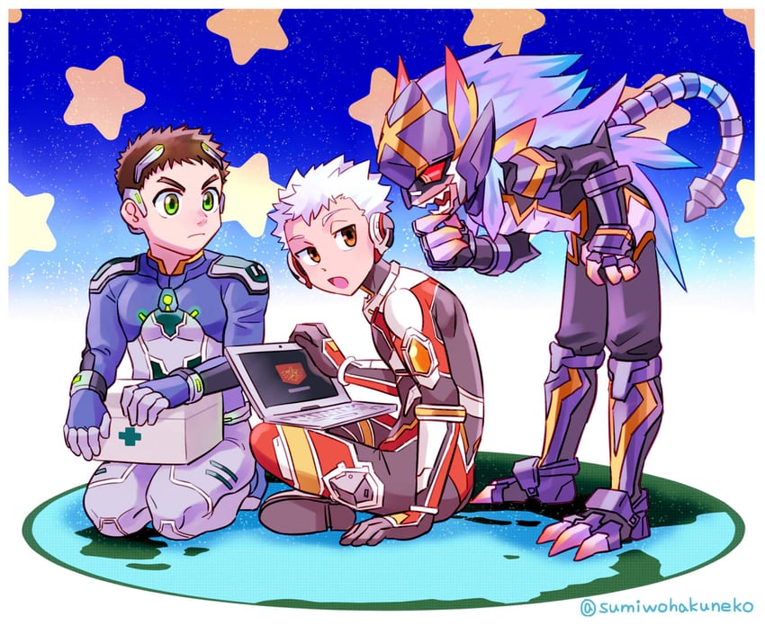 bertro, duo, and r-19 (tokyo afterschool summoners) drawn by sumi_wo_hakuneko