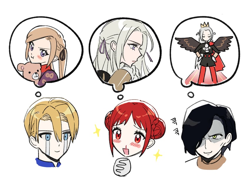 edelgard von hresvelg, dimitri alexandre blaiddyd, hubert von vestra, and monica von ochs (fire emblem and 1 more) drawn by ikaikakka