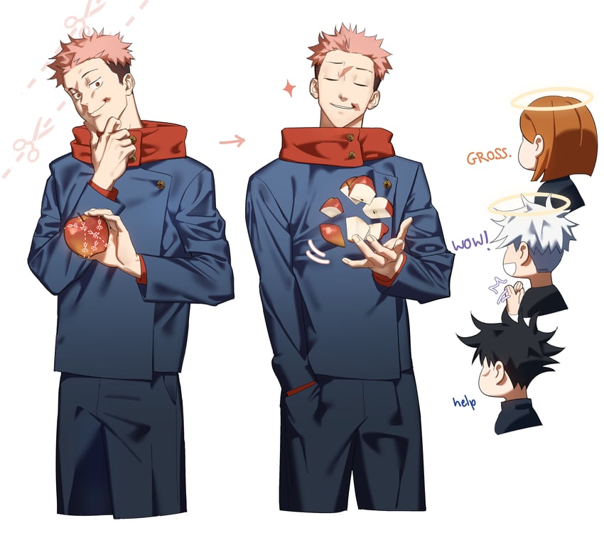 gojou satoru, itadori yuuji, fushiguro megumi, and kugisaki nobara (jujutsu kaisen) drawn by yuwe_art