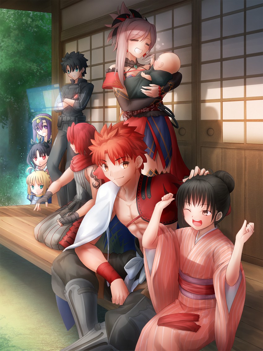 artoria pendragon, saber, fujimaru ritsuka, emiya shirou, miyamoto musashi, and 6 more (fate and 1 more) drawn by shoori_(migiha)