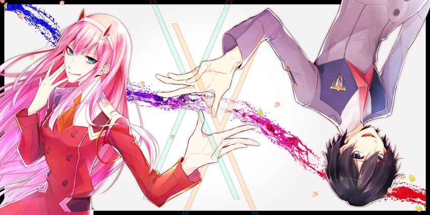 zero two and hiro (darling in the franxx) drawn by yuu_(isis7796)