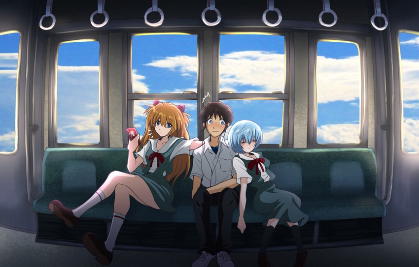 souryuu asuka langley, ayanami rei, and ikari shinji (neon genesis evangelion and 1 more) drawn by fujitaka_nasu