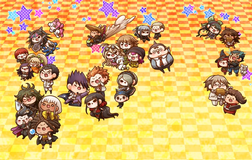 harukawa maki, tsumiki mikan, momota kaito, iruma miu, yumeno himiko, and 30 more (danganronpa and 4 more) drawn by yumaru_(marumarumaru)