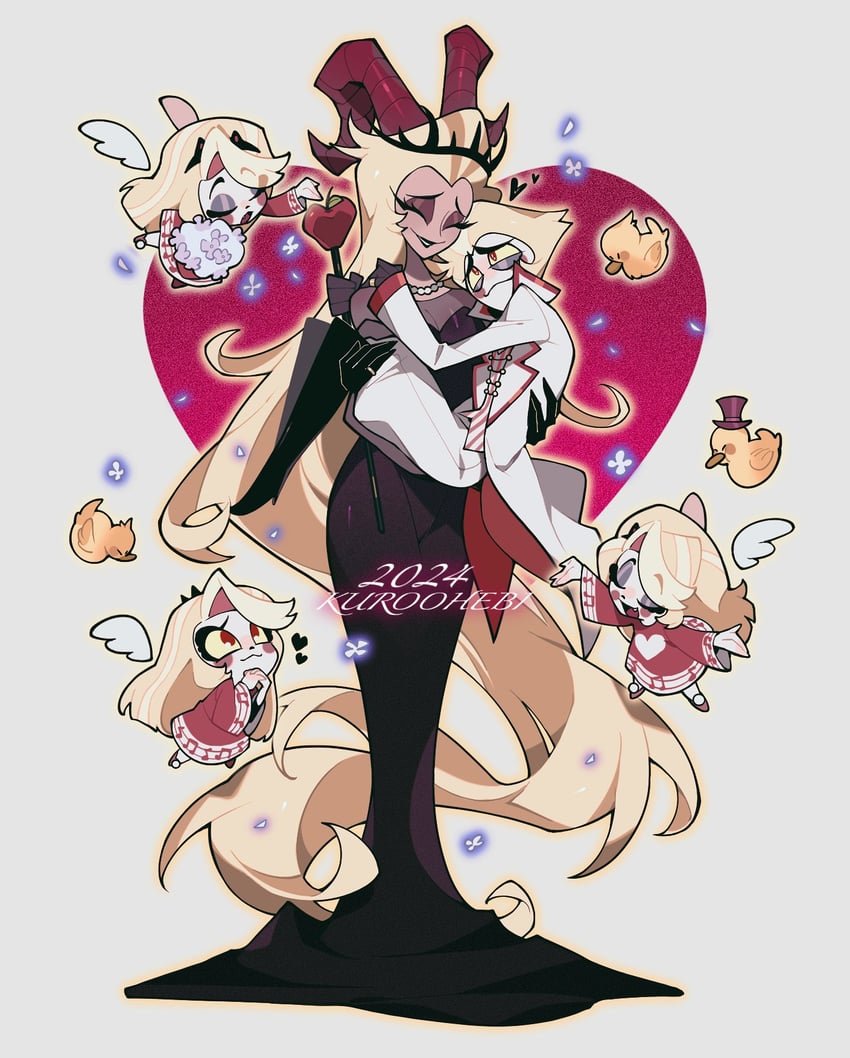 lucifer morningstar, charlie morningstar, and lilith (hazbin hotel) drawn by heiwei_she_xiong