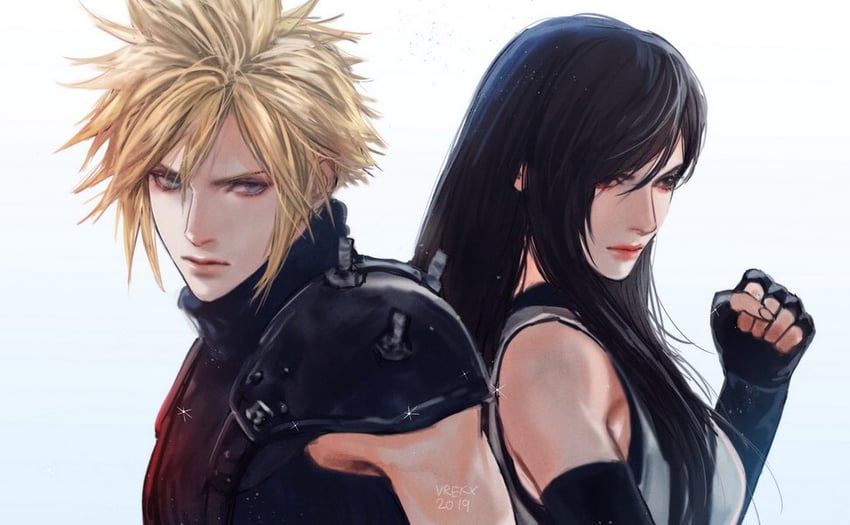tifa lockhart and cloud strife (final fantasy and 2 more) drawn by vrekx_x