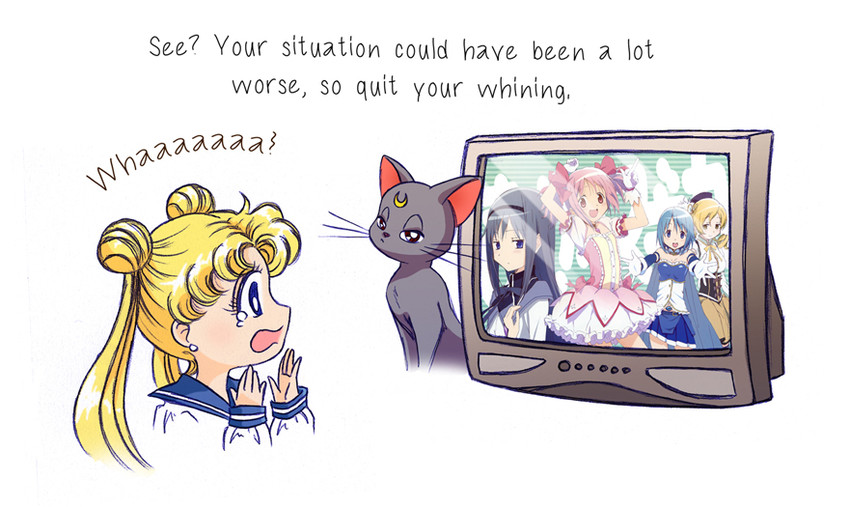 akemi homura, kaname madoka, miki sayaka, tomoe mami, tsukino usagi, and 1 more (mahou shoujo madoka magica and 1 more) drawn by keah