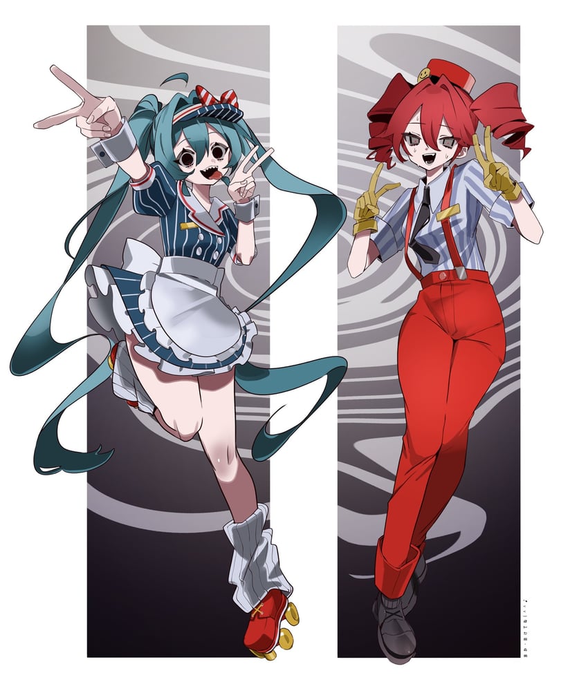 hatsune miku and kasane teto (vocaloid and 2 more) drawn by mamiya_miya