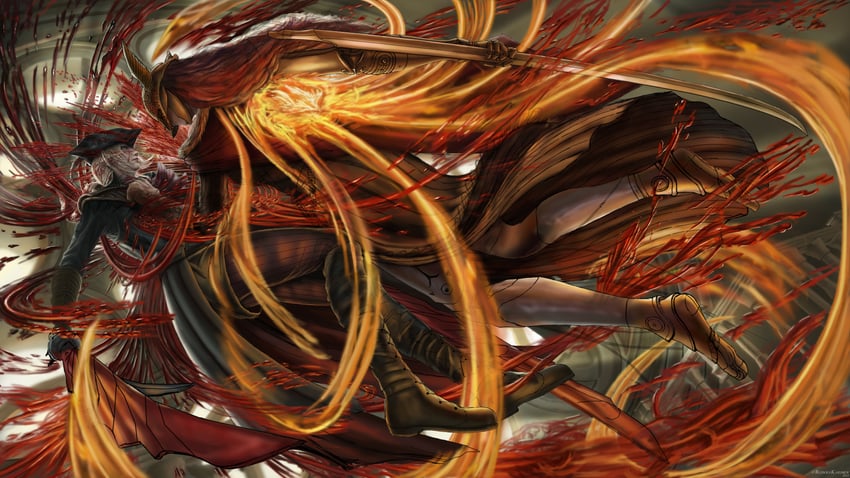 malenia blade of miquella and lady maria of the astral clocktower (elden ring and 2 more) drawn by rudolf_karimov