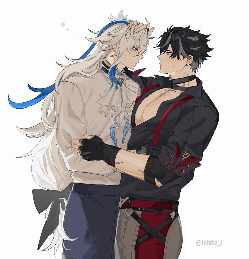 neuvillette and wriothesley (genshin impact) drawn by ichita_(ichita_i)