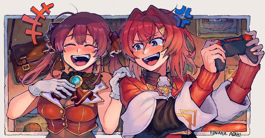 houshou marine and ange katrina (hololive and 1 more) drawn by asahi_478