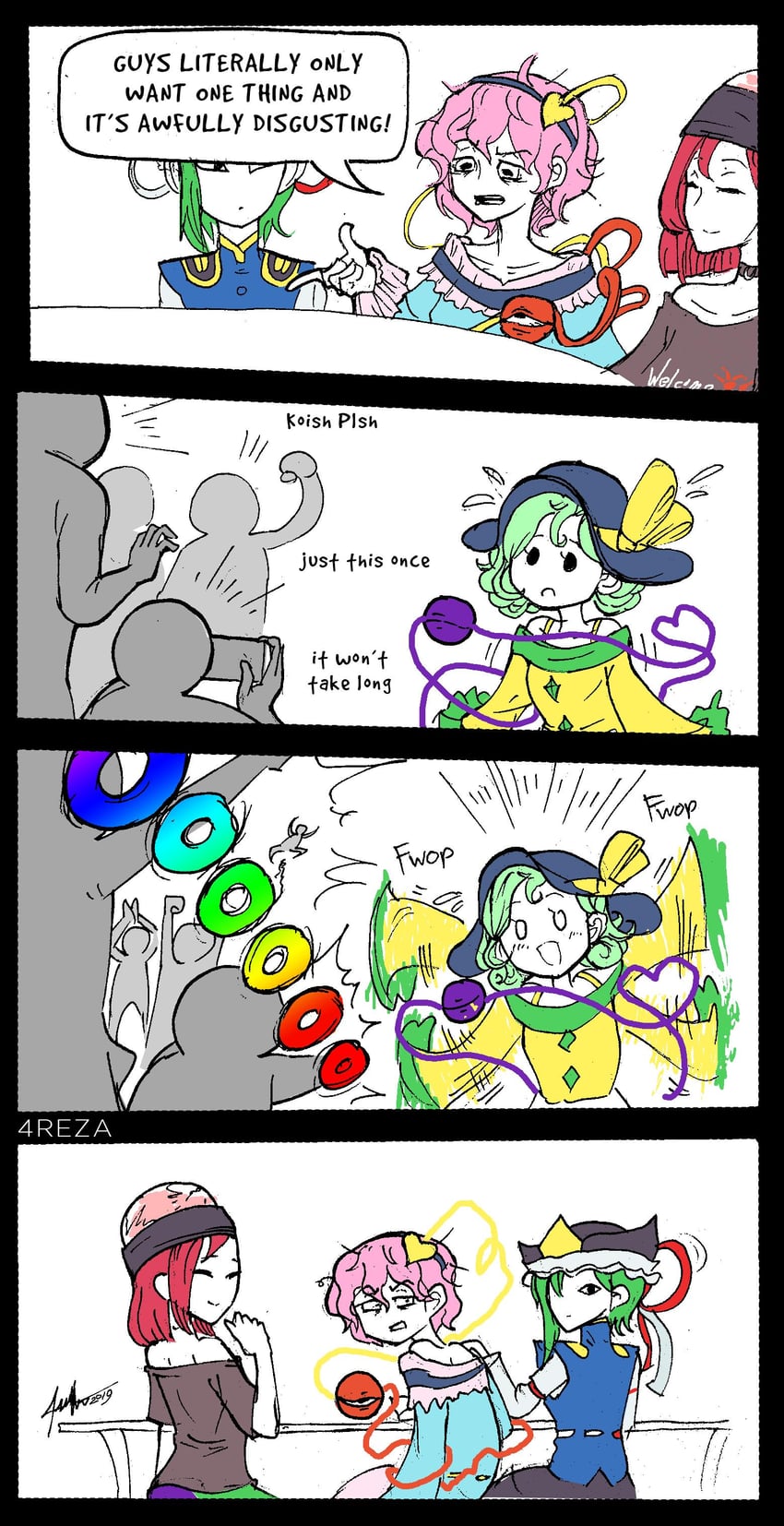 komeiji koishi, komeiji satori, shiki eiki, and hecatia lapislazuli (touhou) drawn by 4reza