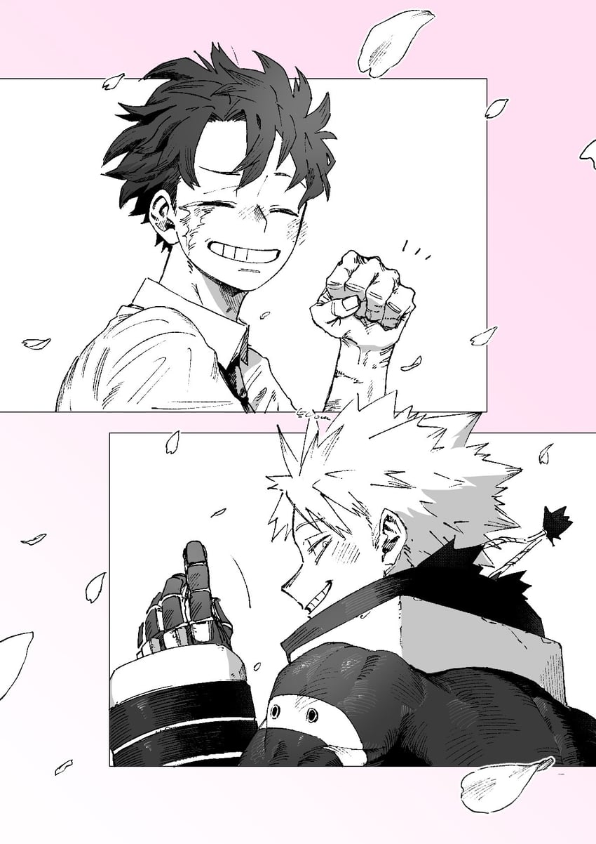 midoriya izuku and bakugou katsuki (boku no hero academia) drawn by u_uown