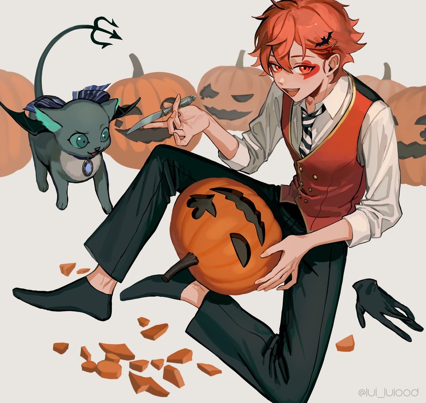ace trappola and grim (twisted wonderland) drawn by uida_rui