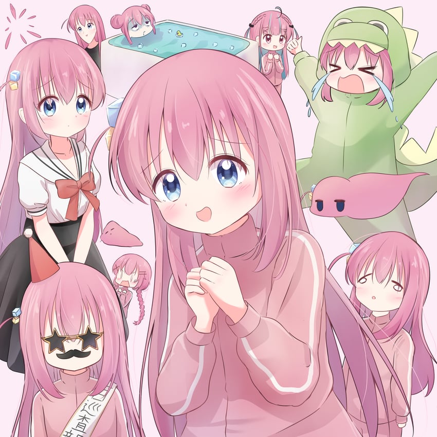 gotoh hitori, minato aqua, and moeta kaoruko (hololive and 2 more) drawn by haruiroha
