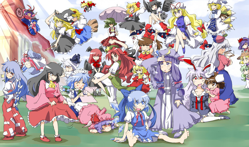 hakurei reimu, kirisame marisa, remilia scarlet, flandre scarlet, izayoi sakuya, and 24 more (touhou) drawn by non_(z-art)