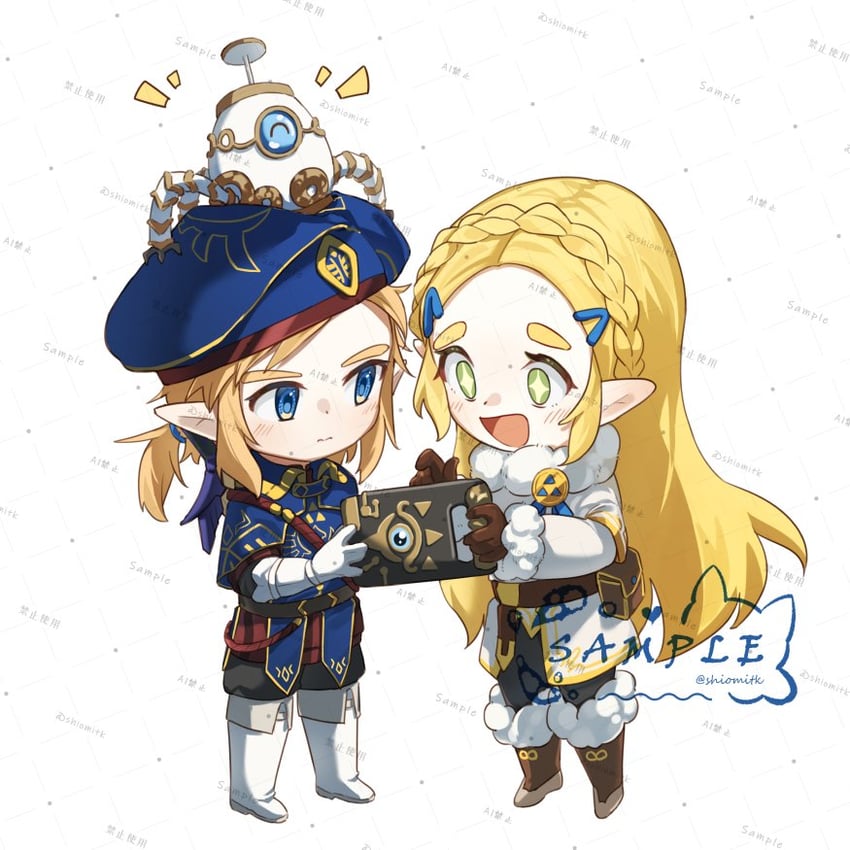 link, princess zelda, and terrako (the legend of zelda and 2 more) drawn by hanyaka