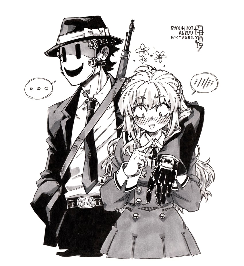 sniper mask and shinzaki kuon (tenkuu shinpan) drawn by ryouhiko_ankuu