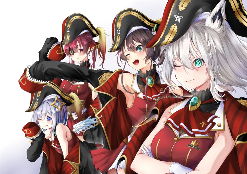 houshou marine, shirakami fubuki, amane kanata, and natsuiro matsuri (hololive) drawn by asahi_tsujino