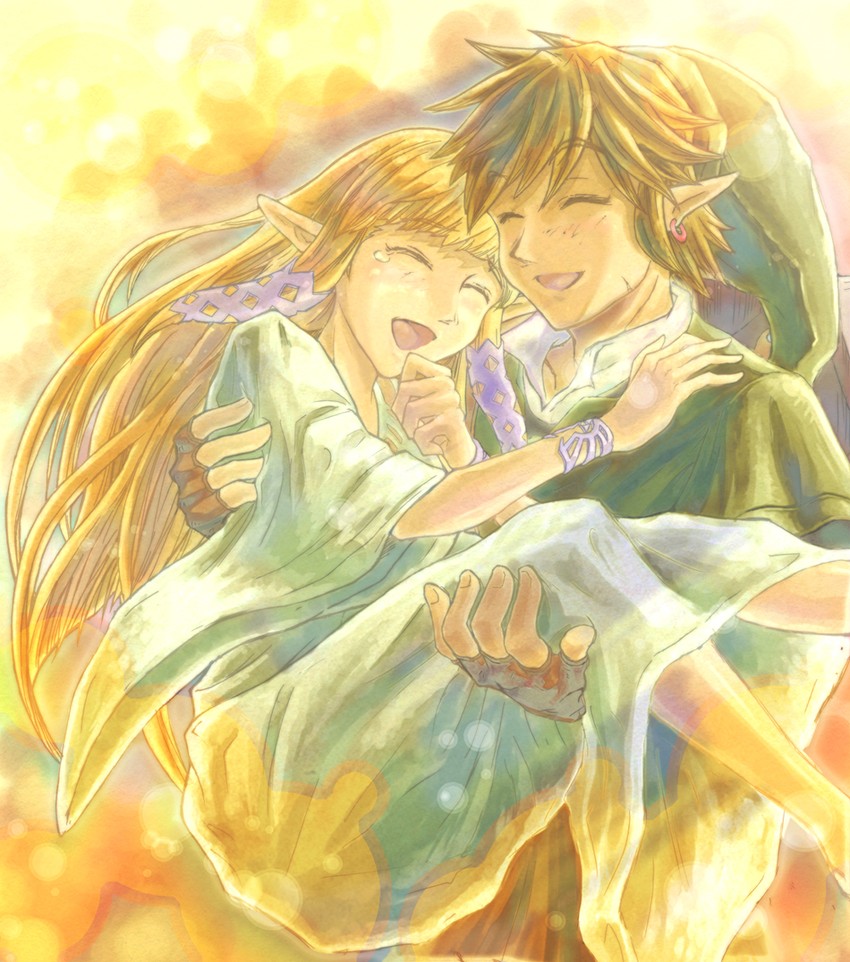 link and princess zelda (the legend of zelda and 1 more) drawn by mugi_dango