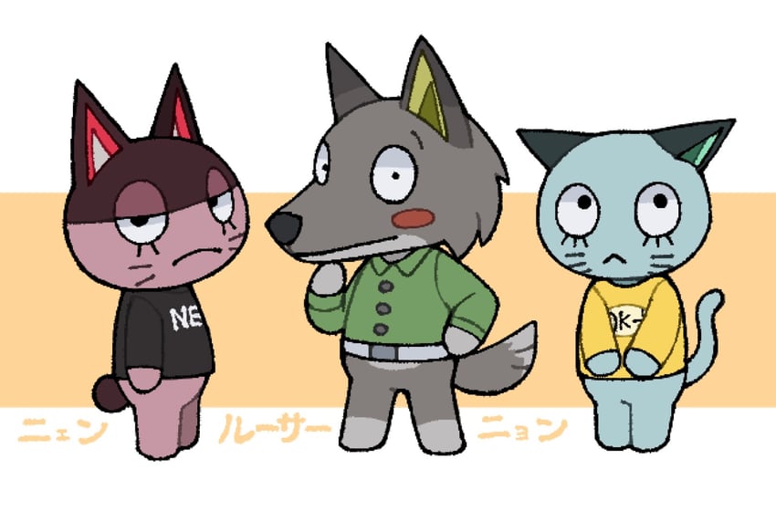 nyon, nyen, and luther von ivory (animal crossing and 1 more) drawn by riokku_heya