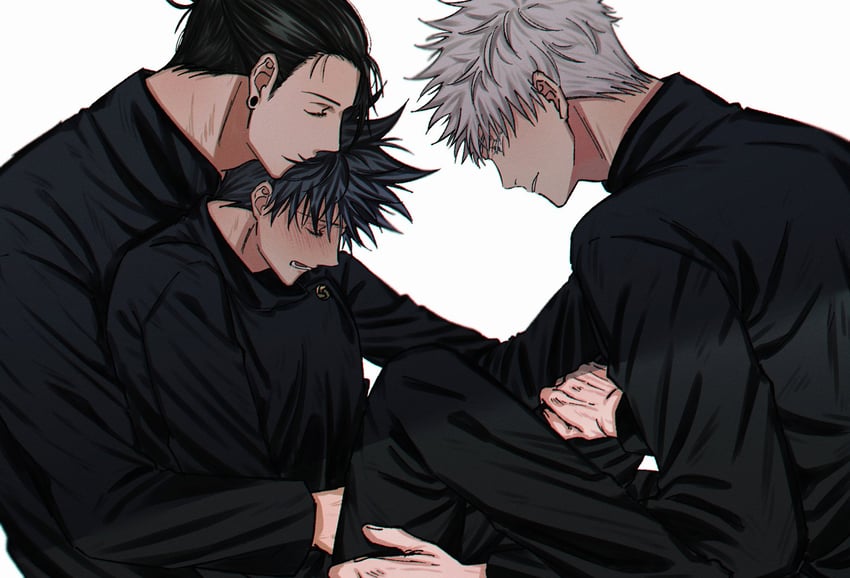 gojou satoru, fushiguro megumi, and getou suguru (jujutsu kaisen) drawn by fushirun_rung