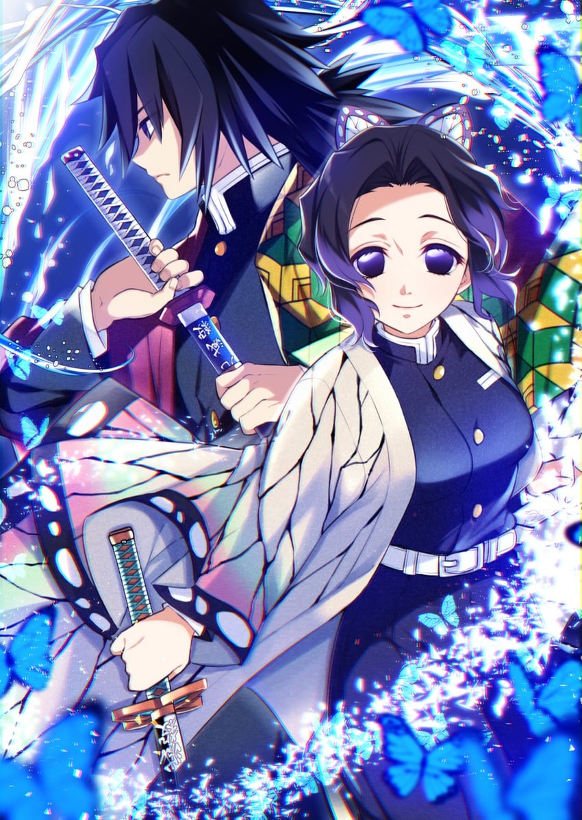 kochou shinobu and tomioka giyuu (kimetsu no yaiba) drawn by magic_chocolate