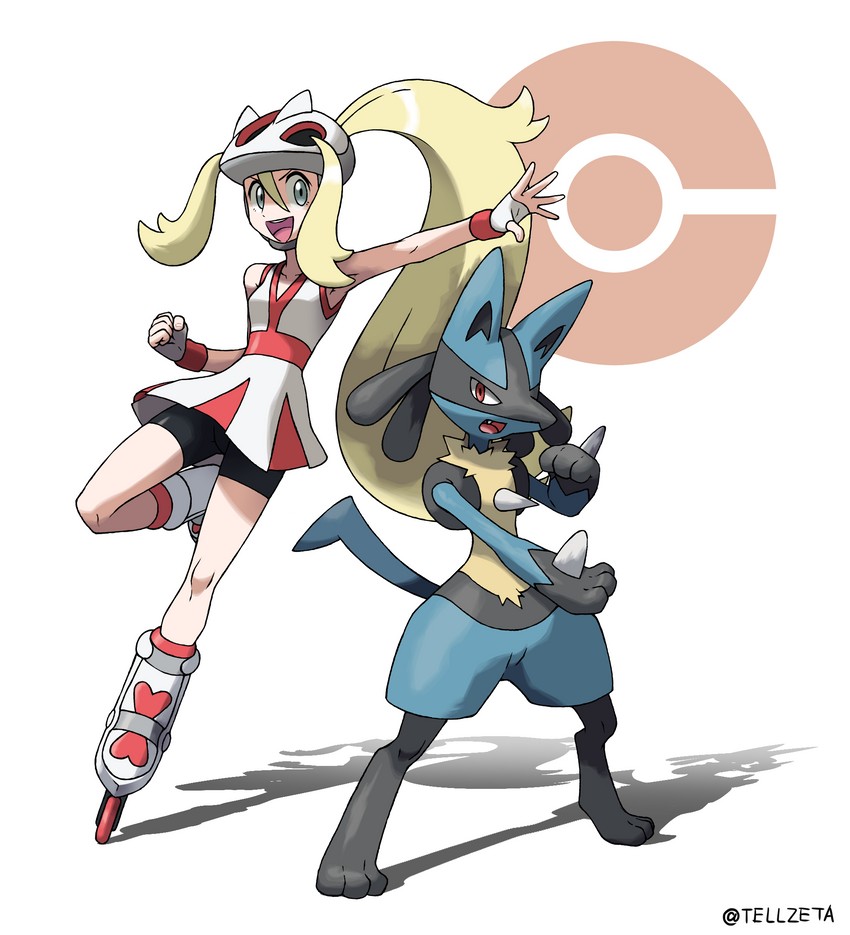 lucario and korrina (pokemon and 1 more) drawn by tellzeta