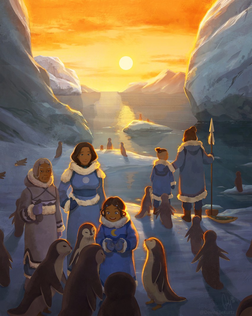 katara, sokka, kya, hakoda, and kanna (avatar legends and 1 more) drawn by devin_elle_kurtz