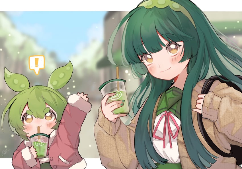 zundamon and touhoku zunko (voiceroid and 1 more) drawn by uchisaki_himari