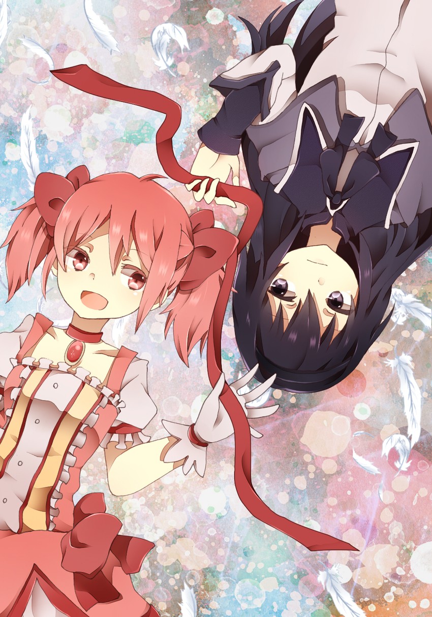 akemi homura and kaname madoka (mahou shoujo madoka magica) drawn by yuusa