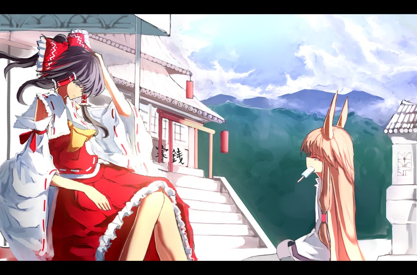 hakurei reimu and ibuki suika (touhou) drawn by neko-hime_(neko-hime)