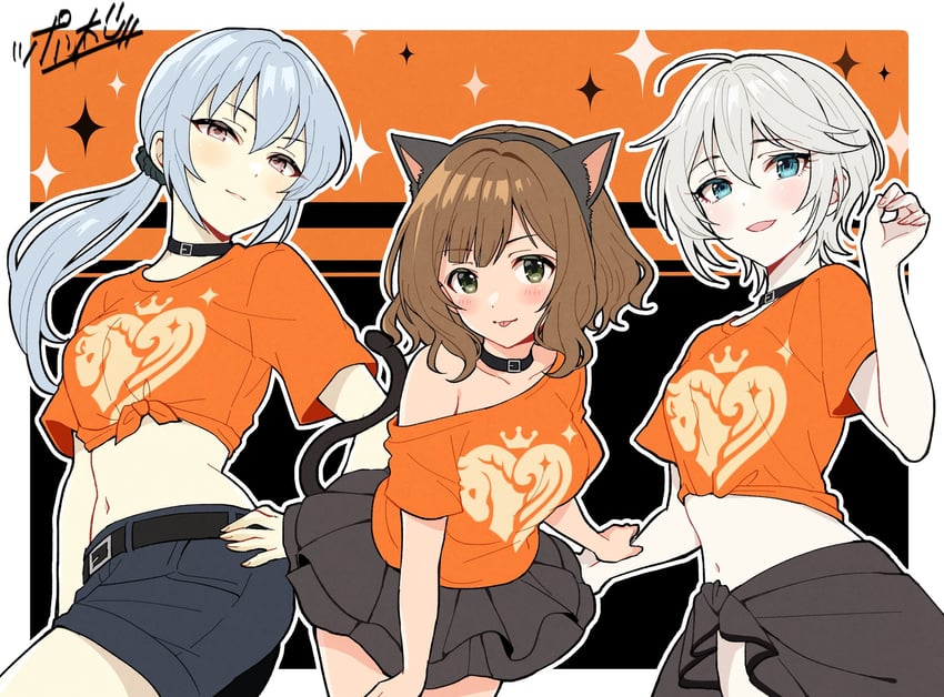 anastasia, maekawa miku, and takamine noa (idolmaster and 1 more) drawn by popon_ta