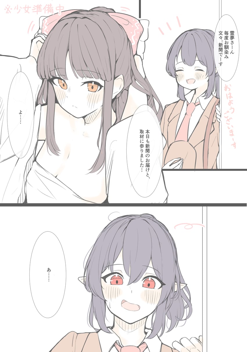 hakurei reimu and shameimaru aya (touhou) drawn by seele_(chanseele0128)