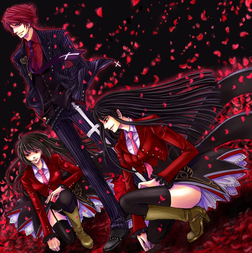 ushiromiya battler, lucifer, belphegor, and black battler (umineko no naku koro ni) drawn by kaoru