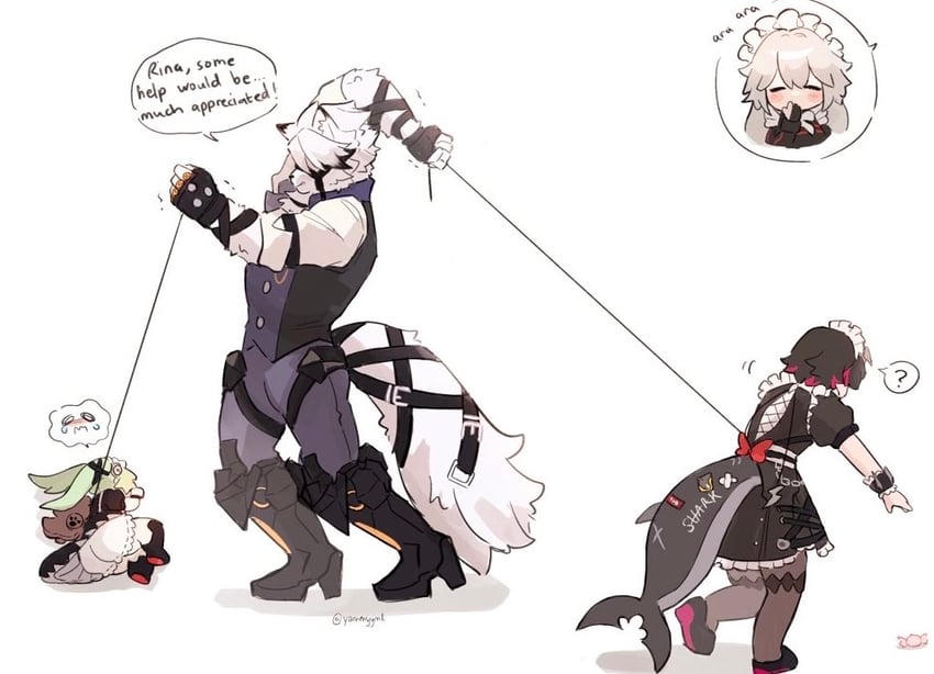 ellen joe, von lycaon, corin wickes, and alexandrina sebastiane (zenless zone zero) drawn by yammyyml