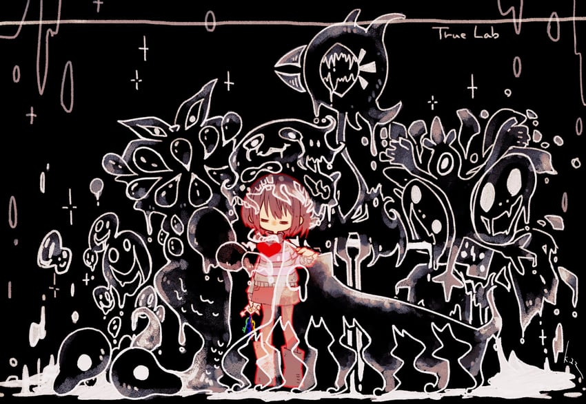frisk, endogeny, snowdrake's mother, reaper bird, lemon bread, and 2 more (undertale) drawn by kasuga_haruhi