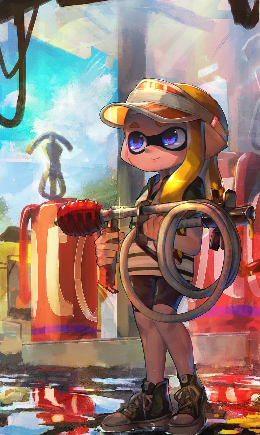 inkling player character and inkling girl (splatoon and 1 more) drawn by kashu_(hizake)