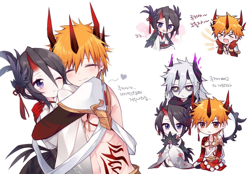 kuchiki rukia, kurosaki ichigo, and hollow ichigo (bleach and 1 more) drawn by g_ieep