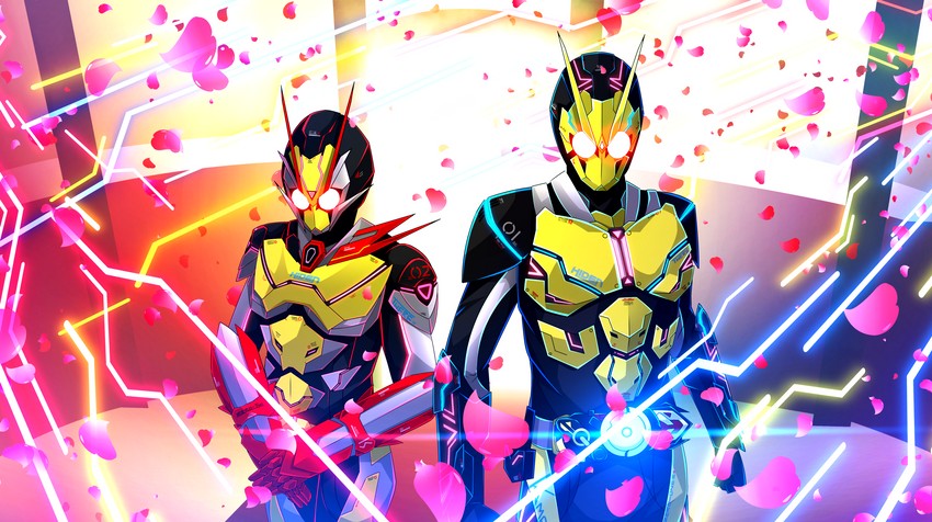 is, kamen rider zero-one, kamen rider zero-two, and hiden aruto (kamen rider and 2 more) drawn by kal_(kaerutoyomu)