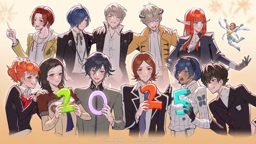 narukami yu, yuuki makoto, amamiya ren, shiomi kotone, protagonist, and 7 more (persona and 9 more) drawn by ceciliarinchan