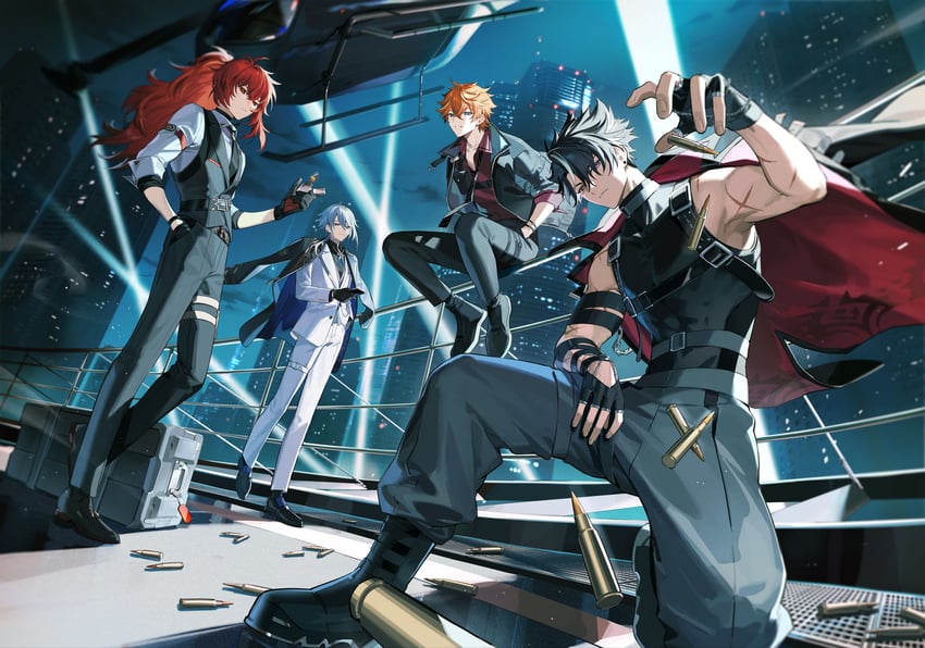 tartaglia, diluc, kamisato ayato, and wriothesley (genshin impact) drawn by itefu